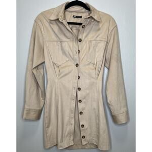 ZARA Women’s Beige Faux Suede Shirt Dress Jacket – Long Sleeve Button Down, West